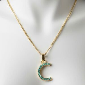 Avon Gold Tone Turquoise “C” Initial Pendant Necklace‎ – New in Package